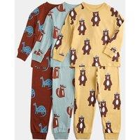 M&S 3 Pack Animal Print Pyjama Sets (1-8 Yrs) Multi