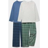 M&S Kids' 2 Pack Checked Woven Pyjama Sets (6-16 Yrs) Blue Mix