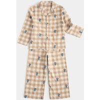 M&S Paddington Cheque Revere Pyjama Set Neutral