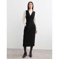 JAEGER Pure Wool Textured V Neck Midi Dress Black