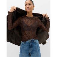 M&S Lace Crew Neck Regular Fit Top Dark Chocolate