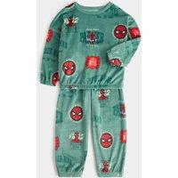 M&S Spider-Man Velour Pyjamas (1-8 Yrs) Green Mix