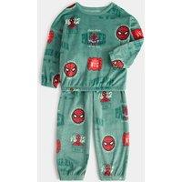 M&S Spider-Man Velour Pyjamas (1-8 Yrs) Green Mix