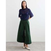 JAEGER Taffeta Pleated Wide Leg Trousers with Silk Dark Green