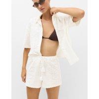 M&S Cotton Rich Textured High Waisted Beach Shorts Ecru