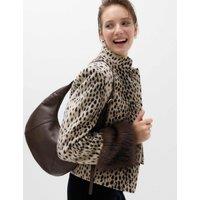 M&S Animal Print Faux Fur Trim Funnel Neck Coat Brown Mix