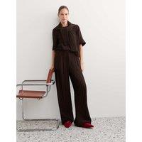 JAEGER Textured Striped Wide Leg Trousers Chocolate