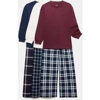 M&S Checked 3 Pack Cotton Pyjama Set Red Mix