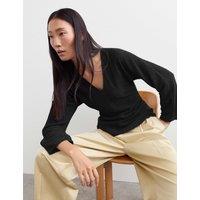 JAEGER Jersey Textured V Neck Pleat Detail Top Black