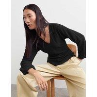 JAEGER Jersey Textured V Neck Pleat Detail Top Black