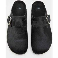 M&S Leather Hair On Scallop Edge Strap Clogs Black