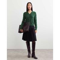 JAEGER Mohair Cable Knit V Neck Keyhole Jumper Dark Green