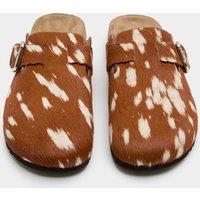 M&S Leather Hair On Animal Print Clogs Light Tan Mix