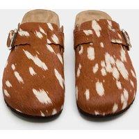 M&S Leather Hair On Animal Print Clogs Light Tan Mix