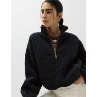 M&S Borg Contrast Seam Half Zip Sweatshirt Navy
