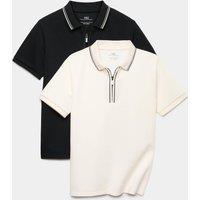 M&S 2 Pack Cotton Blend Polo Shirts Black Mix