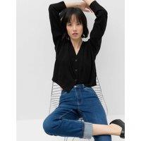 M&S V Neck Button Front Relaxed Cardigan Black