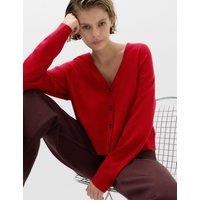 M&S V Neck Button Front Relaxed Cardigan Ruby Red