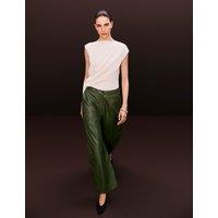 Autograph Leather Seam Detail Barrel Leg Trousers Moss