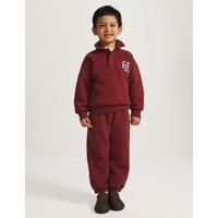 M&S 2 Piece Cotton Rich Rugby Sweatshirt Outfit (2-8 Yrs) Burgundy