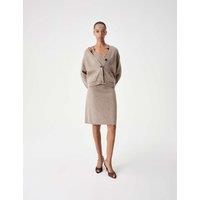 M&S Nep Wool V Neck Relaxed Cardigan Neutral