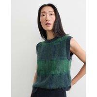 JAEGER Mohair Checked Crew Neck Knitted Vest Blue/Green