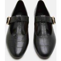 M&S Leather Croc T-Bar Flat Mary Jane Ballet Pumps Black