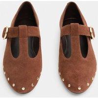 M&S Suede Studded T-Bar Mary Jane Ballet Pumps Dark Tan