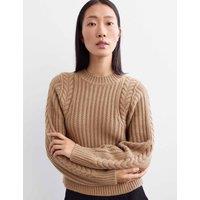 JAEGER Wool Rich Chunky Textured Crew Neck Jumper Camel