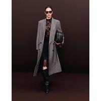 Autograph Wool Blend Herringbone Longline Tailored Coat Grey Mix