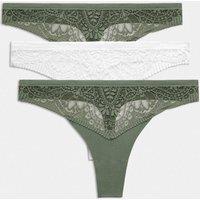 Body by M&S 3pk Body Soft Lace Thongs Moss Green