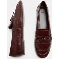 M&S Croc Bow Flat Loafers Wine