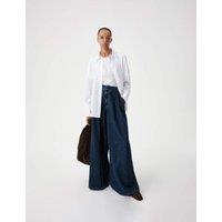 M&S Twill Pleated Formal Wide Leg Jean Medium Indigo