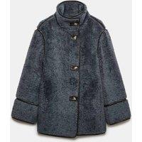 Per Una Borg Textured Funnel Neck Coat Navy