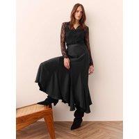 Per Una High Waisted Asymmetric Satin Maxi Skirt Black