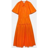 M&S Pure Cotton Tie Neck Midi Waisted Dress Marmalade