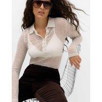 M&S Sparkly Collared Button Detail Polo Top Ivory