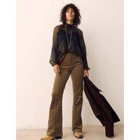 Per Una Cotton Rich Cord Pintuck Flared Jeans Olive