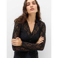 M&S Flocked Button Through Shirt Black