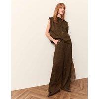 Per Una Jacquard Crinkle Wide Leg Trousers Chocolate