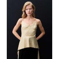 Autograph Sequin V Neck Asymmetric Cami Top Champagne
