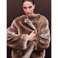 Autograph Faux Fur Collarless Longline Coat Cappuccino