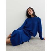 JAEGER Pure Merino Wool Funnel Neck Batwing Sleeve Jumper Blue