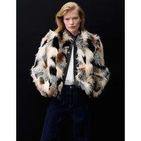 Autograph Faux Fur Leather Trim Funnel Neck Bomber Jacket Multi