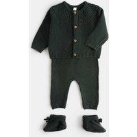 M&S Three Piece Knitted Outfit with Booties (0-18 Mths) Green