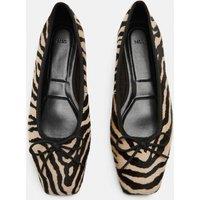 M&S Leather Zebra Print Flat Square Toe Ballet Pumps Brown Mix