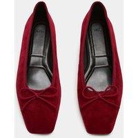 M&S Suede Bow Square Toe Ballet Pumps Dark Red
