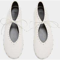 M&S Leather Studded Tie Ballet Pumps White