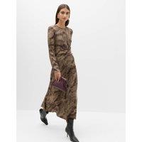 M&S Animal Print Ruched Midi Column Dress Chocolate Mix