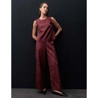 Autograph Satin Textured High Waisted Wide Leg Trousers Dark Grape